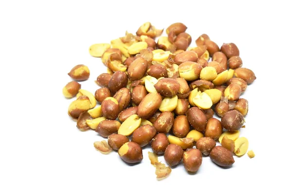 Salt peanut with red peel arranging on white background — Stock Photo, Image