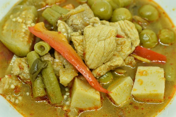 Gotowane Pikantne Warzywa Mieszane Kurczakiem Zupie Curry Misce — Zdjęcie stockowe