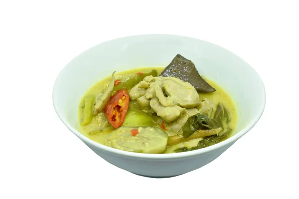 Pollo Hervido Picante Con Berenjena Sopa Curry Verde Leche Coco —  Fotos de Stock