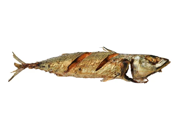 Frittierter Saba Fisch Oder Makrele Mit Sojasauce Auf Weißem Hintergrund — Stockfoto