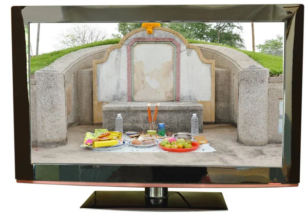 Chinese Graveyard Television Screen White Background — Stock Photo, Image