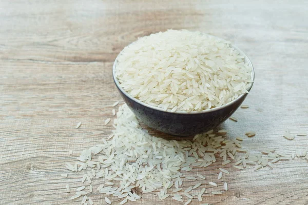 Thai Jasmine Rice Paddy Bowl Wooden Table — Stock Photo, Image