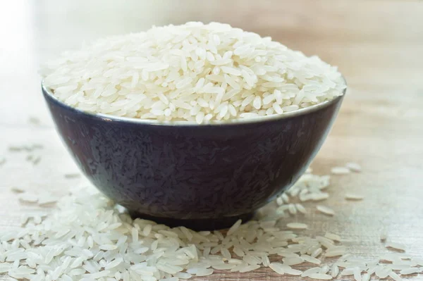 Thai Jasmine Rice Paddy Bowl Wooden Table — Stock Photo, Image