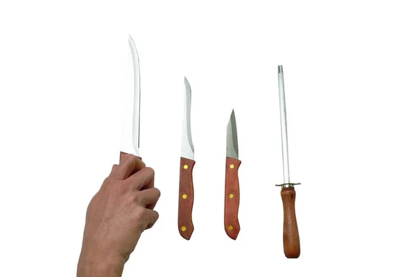 Cuchillo Cocina Largo Con Afilado Acero Sobre Fondo Blanco — Foto de Stock