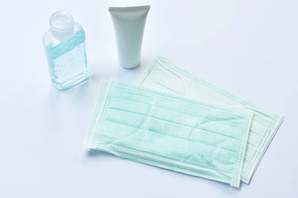 Hygienic Mask Protection Nose Mouth Alcohol Gel Based Hand Sanitizer — Stock Photo, Image