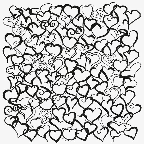 Dibujo del libro para colorear con corazones dibujados a mano. Doodle, Zentangle, Henna, Tribal Design Elements. Blanco y negro. Hecho por Trace From Sketch. Ilustración vectorial . — Vector de stock