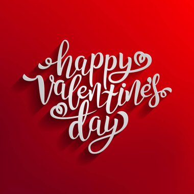 Sevgililer günün kutlu olsun el çizim vektör tasarım yazı. Metin için yer. Güzel kırmızı tebrik kartı tasarımınız için beyaz Vintage yazı ile. Tatil kutlama afiş kavramı. Vektör çizim