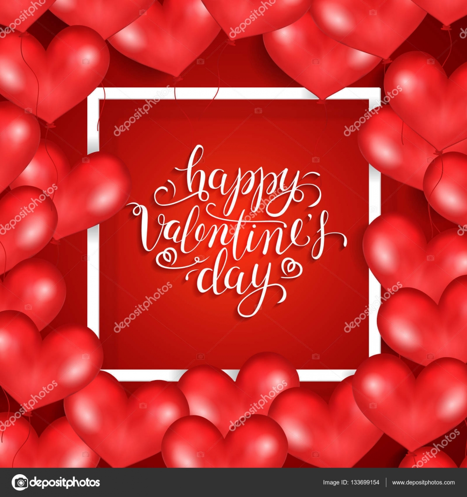 Felice San Valentino Bianco cornice volo palloncini a forma di cuore rosso San Valentino Card mano disegno disegno di iscrizione