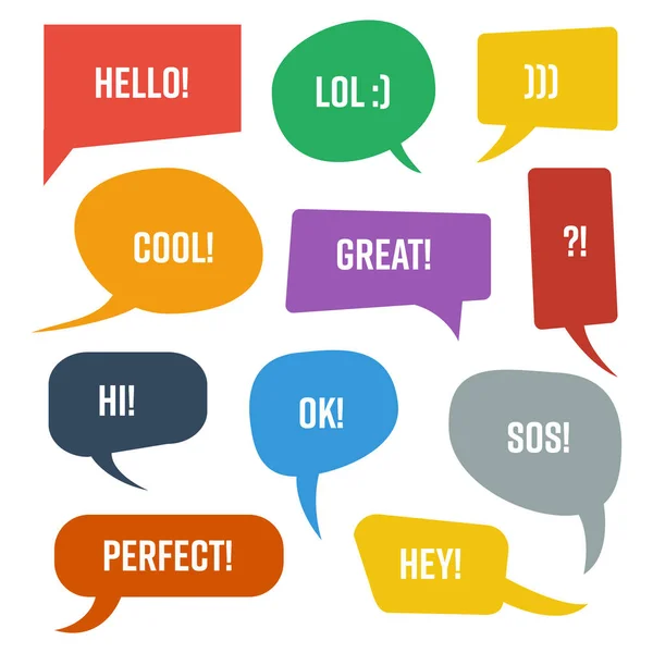 Speech Bubble Set. Round And Rectangular Shapes. White Cartoon Symbol Isolated On Bright Green Background. Flat Design. Element For Comic Pictures, People Speech, Talk, Discussion. Vector Illustration — Stock Vector