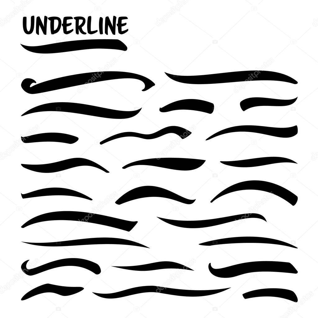 Download Underline Vector Set. Handmade Black Vector Lines Isolated On White Background. Typography ...