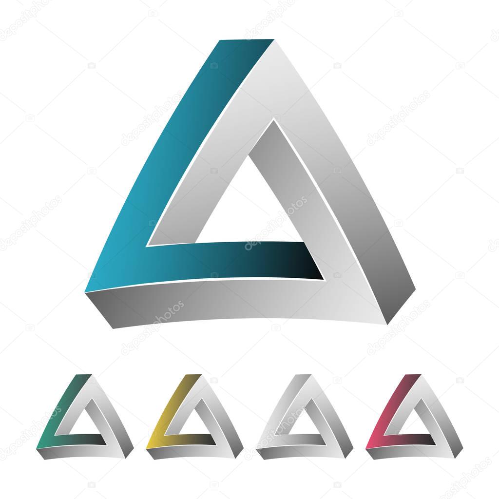 Impossible Triangle. White Background. Colorful Trendy Creative Sign With Optical Illusion. Paradox Element. Unreal Geometrical Symbol In A Surreal Escher Style. Vector Illustration