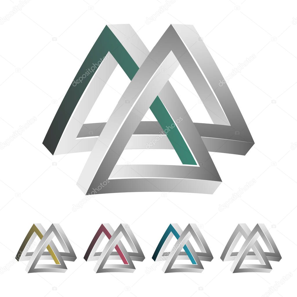 Impossible Triangle. White Background. Colorful Trendy Creative Sign With Optical Illusion. Paradox Element. Unreal Geometrical Symbol In A Surreal Escher Style. Vector Illustration