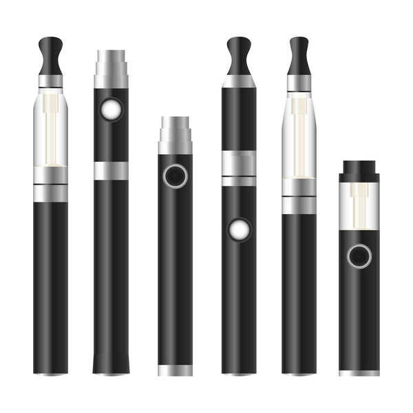 Vape Pen. Electronic Cigarette Set. Metalic Vector E-cigarette Pen Isolated On White Background. Illustration.