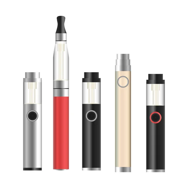 Vape Pen. Set de cigarrillos electrónicos. Pluma colorida del E-cigarrillo del vector aislada en fondo blanco. Ilustración . — Vector de stock