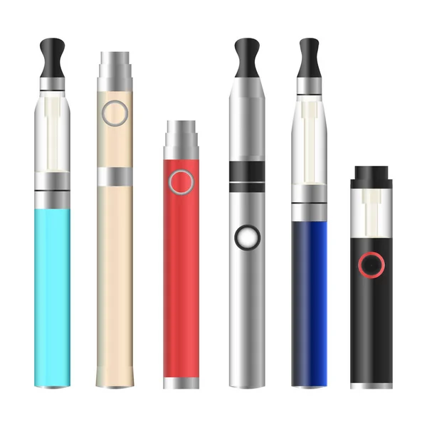 Vape Pen. Set de cigarrillos electrónicos. Vector colorido vaporiza la pluma aislada sobre fondo blanco. Ilustración . — Vector de stock