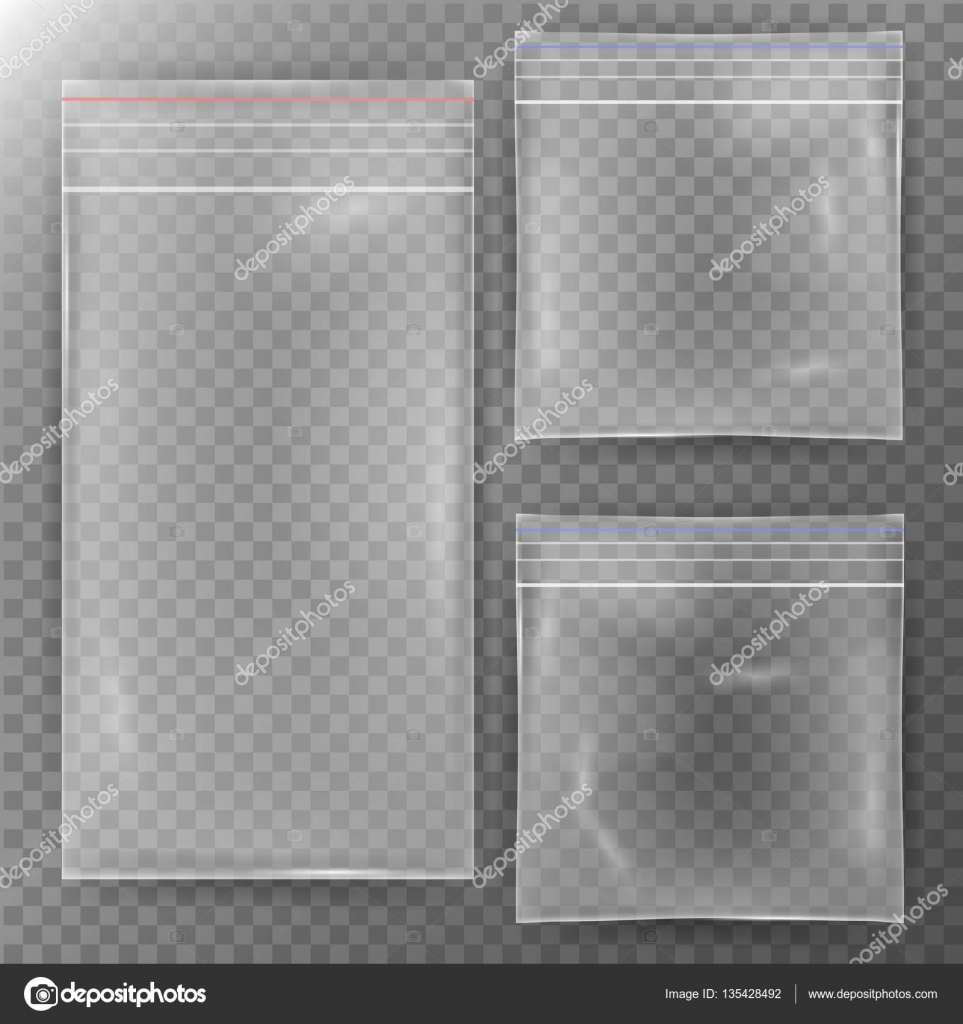 Transparent Plastic Bag. Set Reality Nylon Icon Background. Sealed