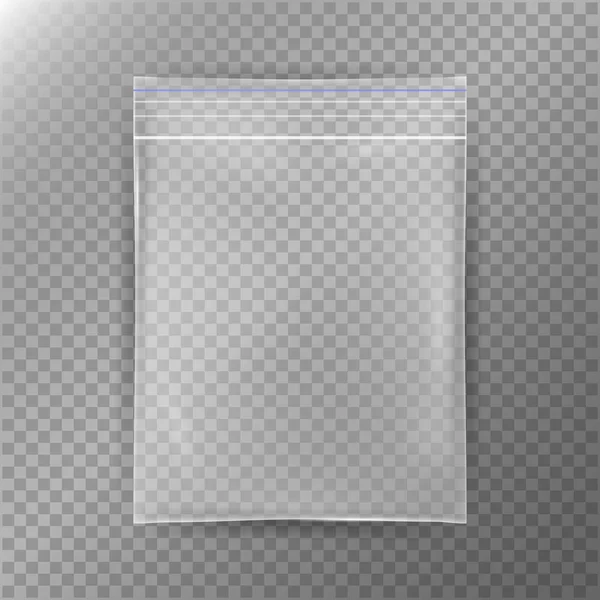 Transparent Plastic Bag. Reality Nylon Icon Background. Sealed Empty Transparent Zipper Bag Close Up. Mock Up Template For Your Design. Vector Illustration — Stock Vector