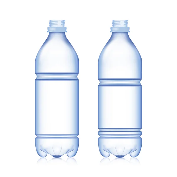 Botella vacía. Set realista botella de agua azul de plástico en blanco. Prepárate para tu diseño. Vector plantilla fondo — Vector de stock