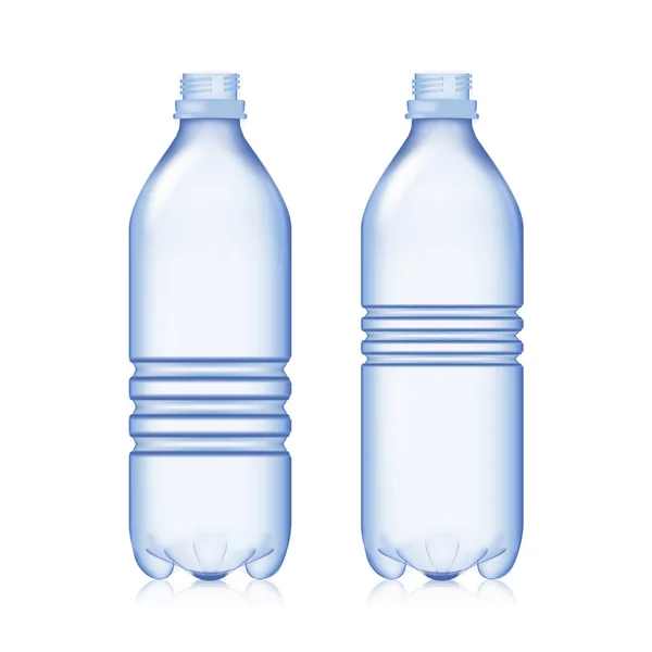Puste butelki. Ustawić realistyczny puste plastikowe niebieską butelką wody. Makiety do projektu. Tło szablonu — Wektor stockowy