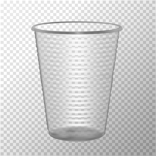 Átlátszó műanyag pohár. Ál fel a Design. Fotó realisztikus vektoros illusztráció — Stock Vector