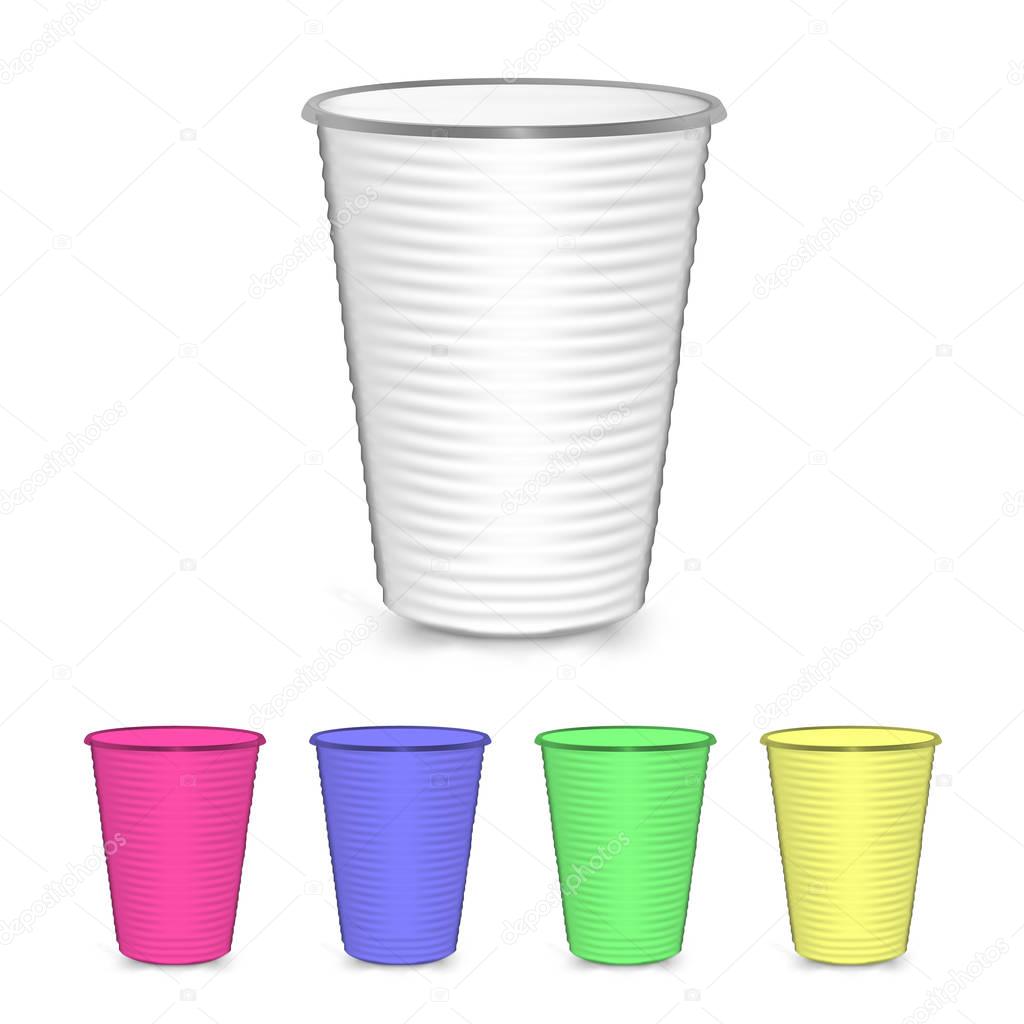 Download Plastic Cup Set. Isolated On White Background. Mock Up For Your Design. Vector Illustration ...