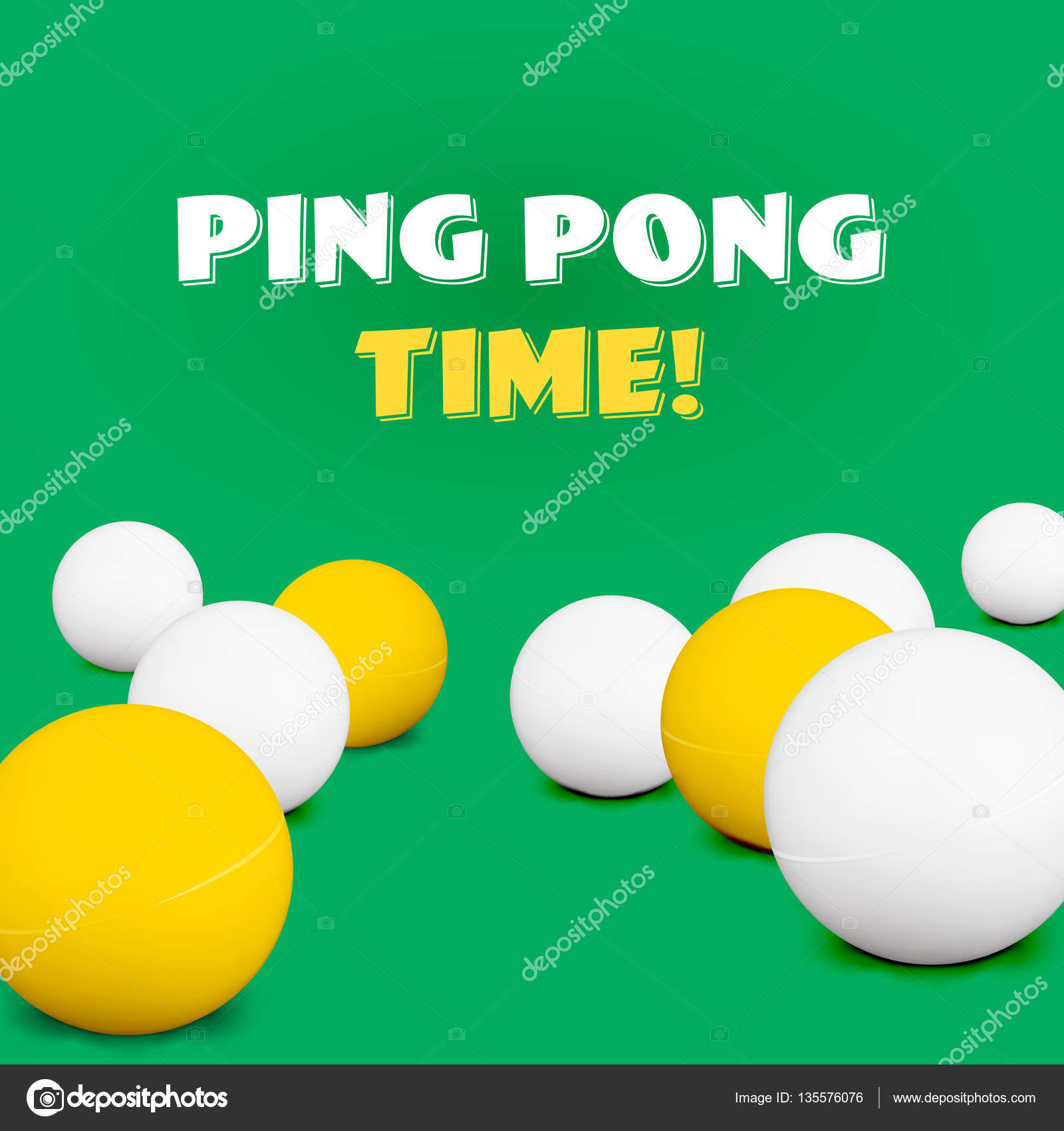 Ping Pong Banner. White And Yellow 3d Green Ball With Shadow On Green