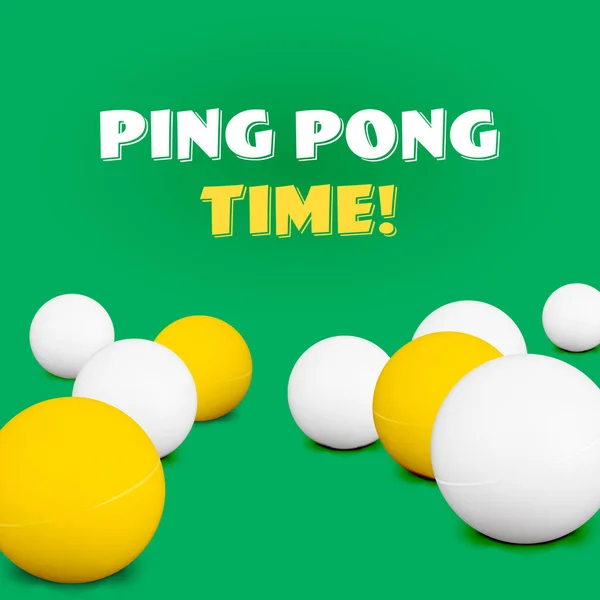 Ping Pong Banner. Vita och gula 3d grön boll med skugga på grön bakgrund. Bra för Banners och Print. Vektorillustration — Stock vektor
