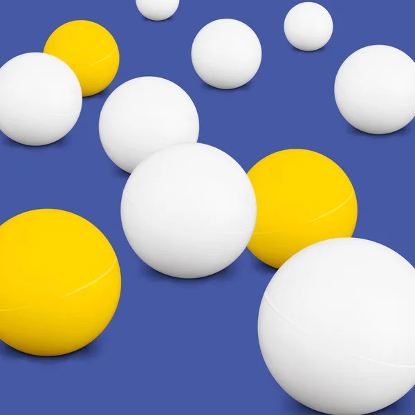 Ping-pong labdákat. Fehér és sárga 3D-s zöld labdát árnyék a kék háttér. A következő dolog: A népszerű játék asztali tenisz. Vektoros illusztráció — Stock Vector
