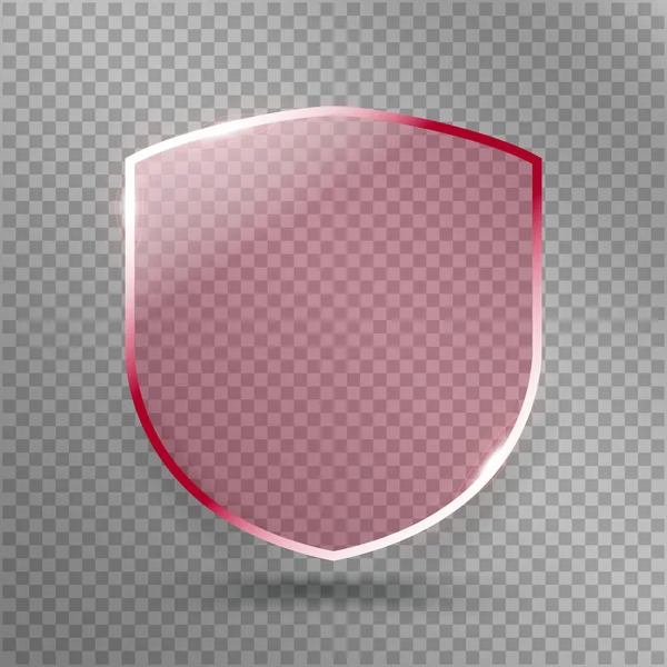 Escudo transparente. Icono de insignia de vidrio de seguridad. Banner de guardia de privacidad. Protección Red Shield Concept. Elemento seguro de decoración. Firma de defensa. Símbolo de conservación. Ilustración vectorial — Archivo Imágenes Vectoriales