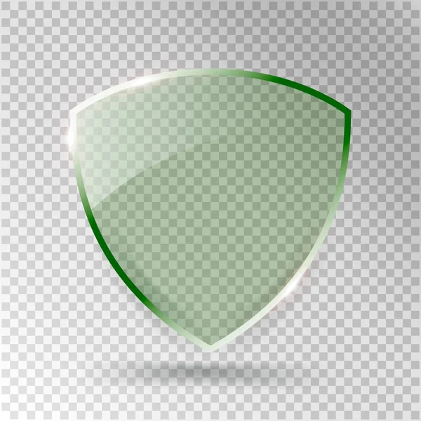 Transparent Shield. Safety Glass Badge Icon. Privacy Guard Banner.  Protection Green Shield Concept. Decoration Secure Element. Defense Sign. Conservation Symbol. Vector illustration — Stock Vector