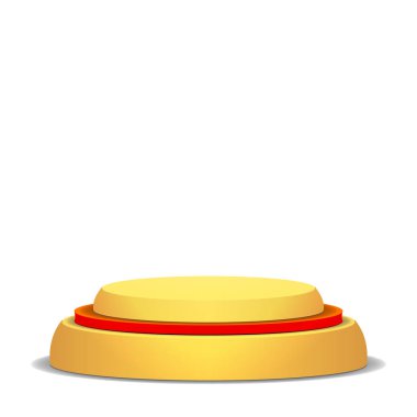 Boş vektör podyum. Beyaz arka plan üzerinde izole. Sarı 3d sahne. Gerçekçi platformu. Yuvarlak Kaide kavramı.