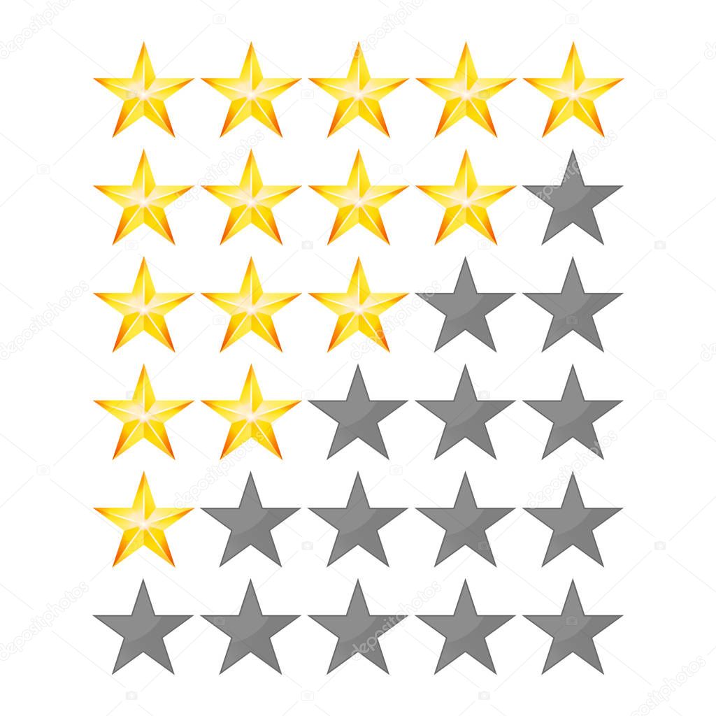 Achievement Vector Stars. For Game And Review Rating. Like Symbol, Success Sign, Classify Concept, Realistic Element. Isolated On White Background.