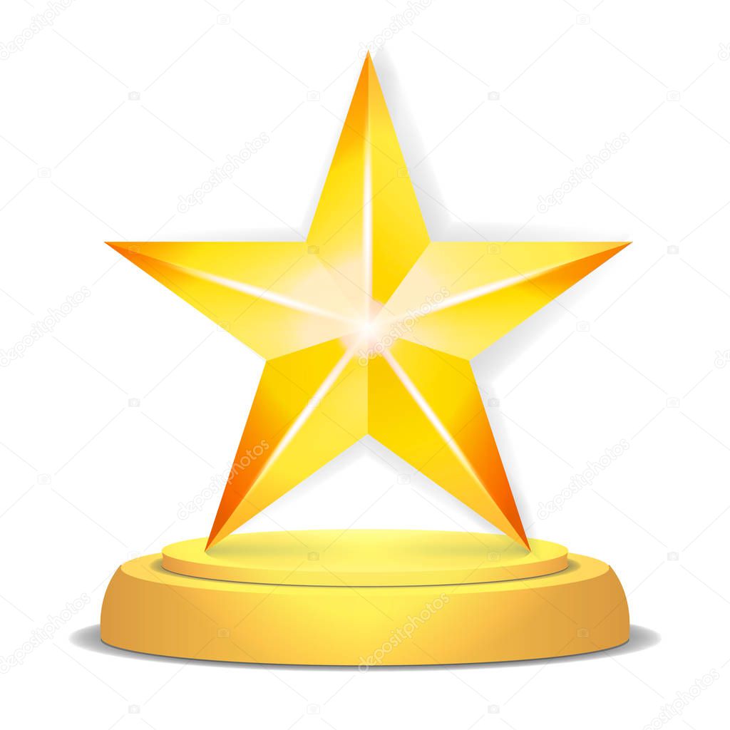 Gold Star Award. Shiny Vector Illustration. Modern Trophy, Challenge Prize. Beautiful Label Design. Isolated  