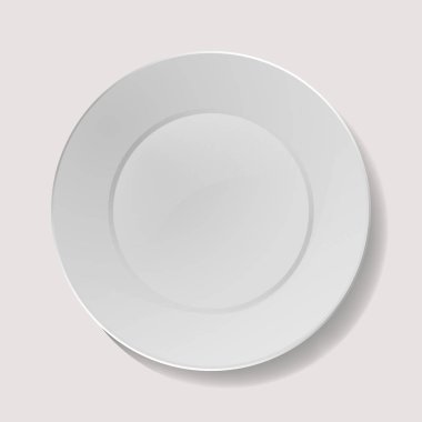Gerçekçi Plaka Vektörü. Closeup Porselen Mock Up Tableware İzole. Temiz Seramik Mutfak Bulaşık Üst Görünümü. Yemek Sunumu için Pişirme Şablonu.