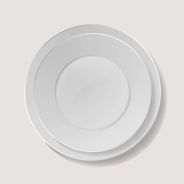 Realistische plaat vector. Close-up porselein mock up servies geïsoleerd. Schone keramische keuken schotel top uitzicht. Kook sjabloon voor voedsel presentatie. — Stockvector