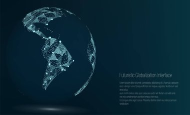 Dünya harita noktası. Güney Amerika. Vektör çizim. Kompozisyon, küresel ağ bağlantısını temsil eden uluslararası anlamı. Dijital dünya futuristik.