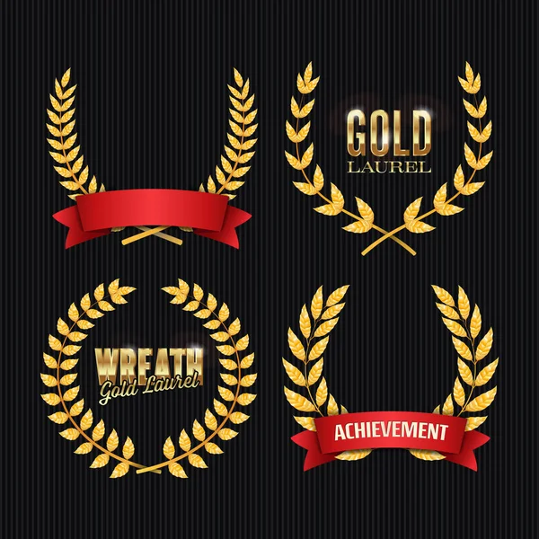 Gold Laurel Vector. Set Shine Wreath Award Design. Tempatkan Untuk Teks - Stok Vektor