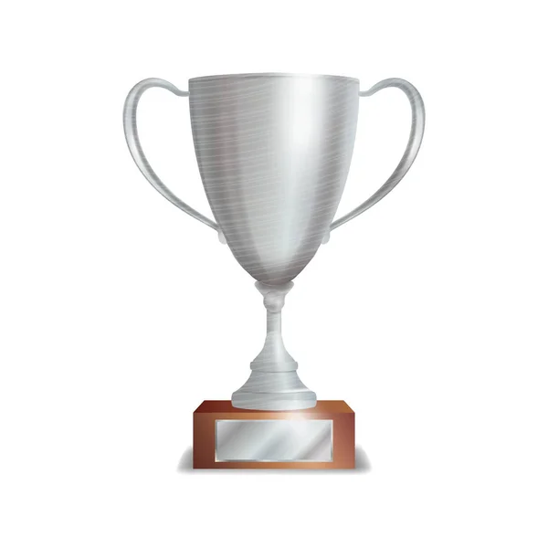 Copa Trofeo de Plata. Concepto de ganador. Diseño de premios. Aislado en fondo blanco Vector Ilustración — Archivo Imágenes Vectoriales