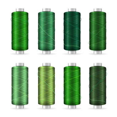 Biriktirme Set iplik. Parlak plastik bobin. Beyaz arka plan üzerinde iğne işi ve Needlecraft için izole. Hisse senedi vektör çizim