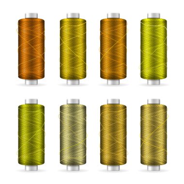 Biriktirme Set iplik. Parlak plastik bobin. Beyaz arka plan üzerinde iğne işi ve Needlecraft için izole. Hisse senedi vektör çizim