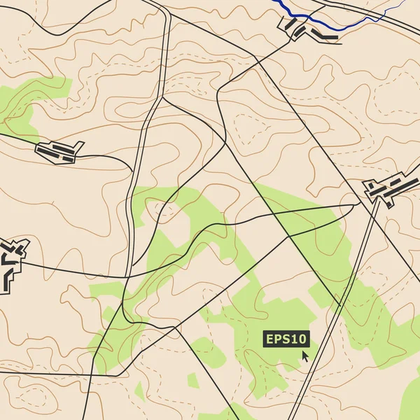 Concepção de plano de fundo do mapa topográfico com estradas, florestas, assentamentos, contornos de alívio. Pode ser usado para papel de parede, Página da web, Texturas de superfície, Folheto de bandeira, Capa de livro, Cartaz — Vetor de Stock