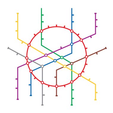 Metro haritası vektör. Metro haritası tasarım şablonu. İstasyonları ile renkli arka plan