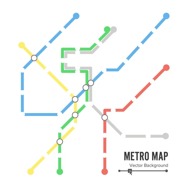 U-Bahn-Kartenvektor. Vorlage für die Gestaltung von U-Bahn-Plänen. bunter Hintergrund mit Stationen — Stockvektor