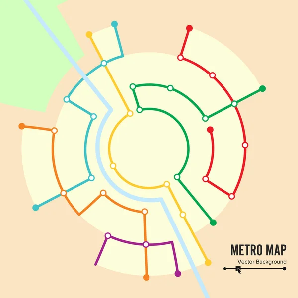 Mapa del metro Vector. Mapa subterráneo imaginario. Fondo colorido con estaciones — Vector de stock