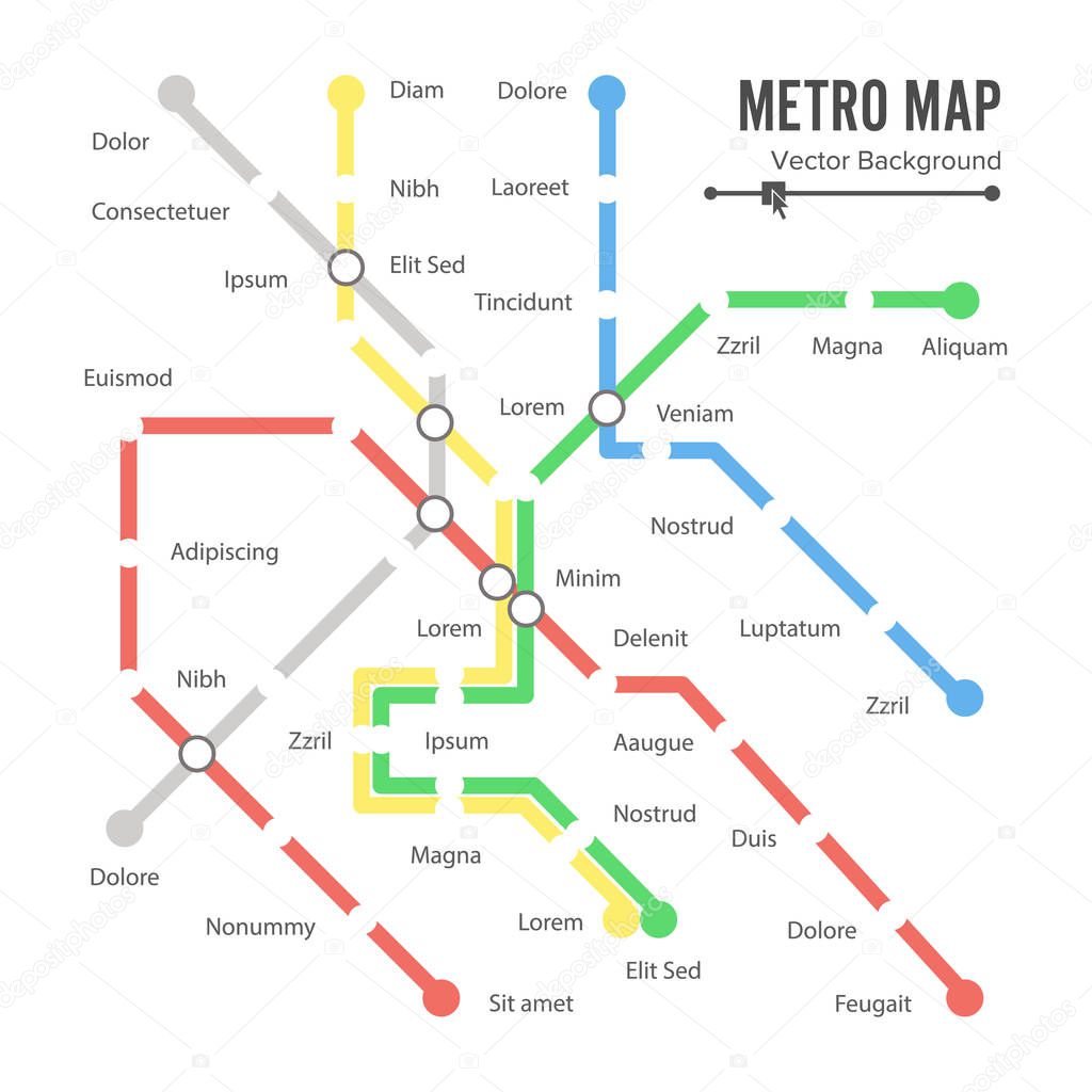Metro Map Vector. City Transportation Scheme Concept. Colorful Background With Stations