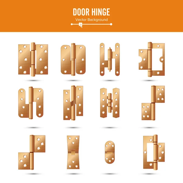 Door Hinge Vector. Set Classic And Industrial Ironmongery Isolated On White Background. Simple Entry Door Metal Hinge Icon. Copper. Stock Illustration — Stock Vector