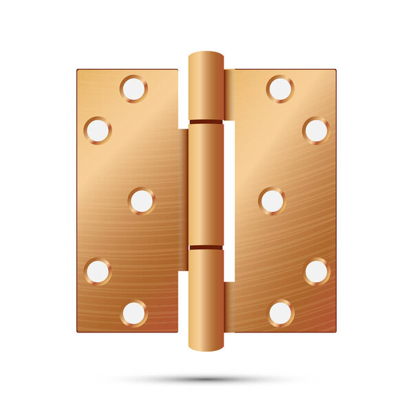 Door Hinge Vector. Classic And Industrial Ironmongery Isolated On White Background. Simple Entry Door Metal Hinge Icon. Copper, Bronze. Stock Illustration