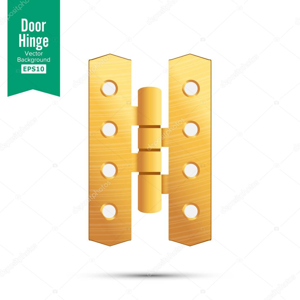 Door Hinge Vector. Classic And Industrial Ironmongery Isolated On White Background. Simple Entry Door Metal Hinge Icon. Gold, Brass. Stock Illustration