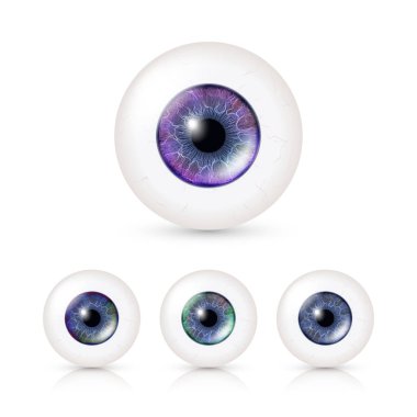 Human Eyeballs Set With Big Irises In Colour. Vector Illustration Of 3d Glossy Detailed Eye With Shadow And Reflection. Cornea. Front View. Isolated On White Background clipart