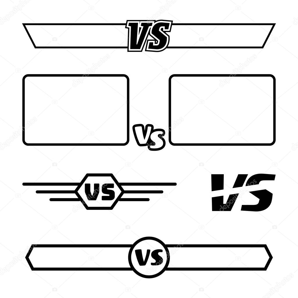 Versus Vector Symbol Set. VS Letters And Frames. Isolated On White Background. Competition Concept. Fight Confrontation Design